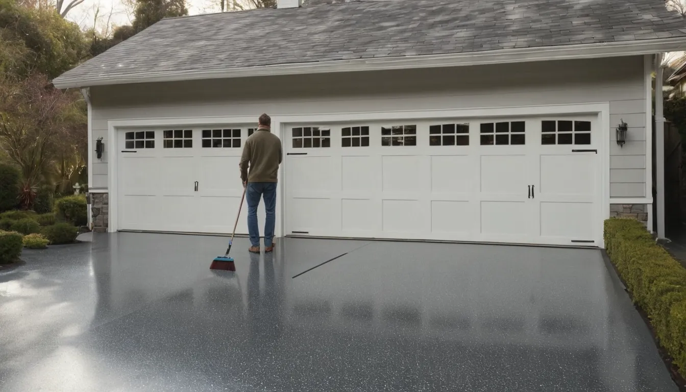 A freshly coated epoxy garage floor in a Annapolis home with a car parked inside